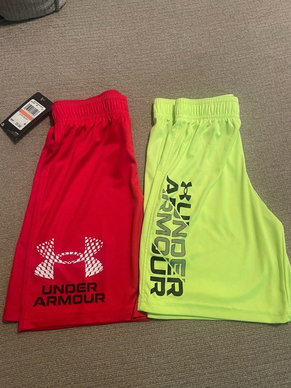 Under Armour Red & Neon Yellow Boys Athletic Shorts